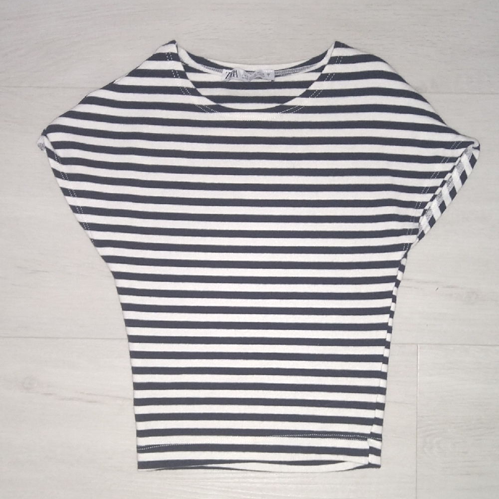 Zara Black and White Striped Short Sleeve Tee